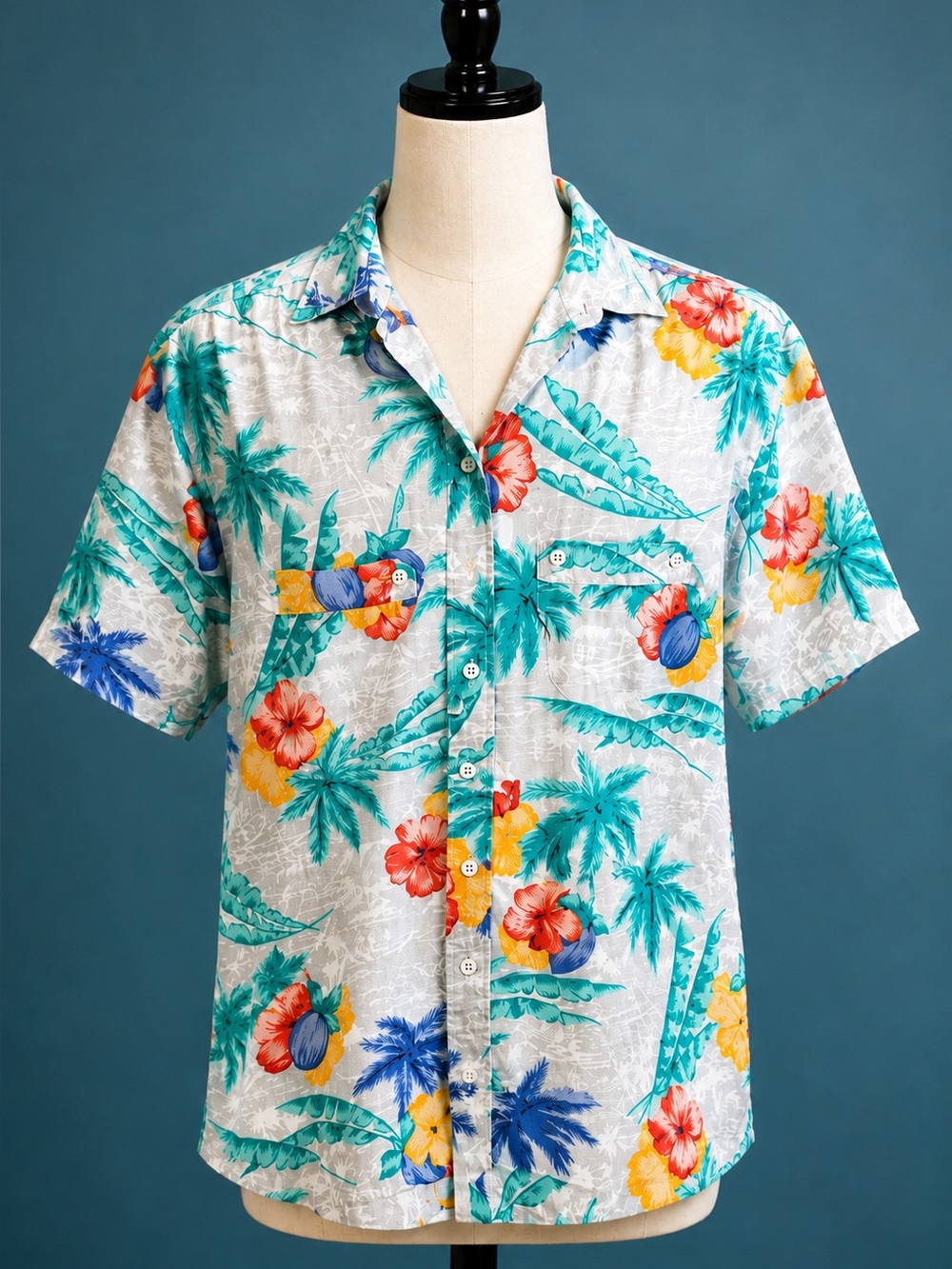 Tropical Hawaiian Palm Tree Floral Shirt Medium